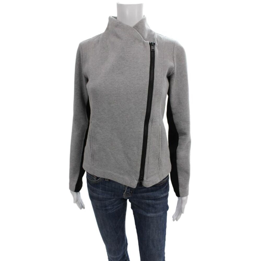 Vince Women Motorcycle Jacket Gray Cotton Zip Long Sleeve Size S